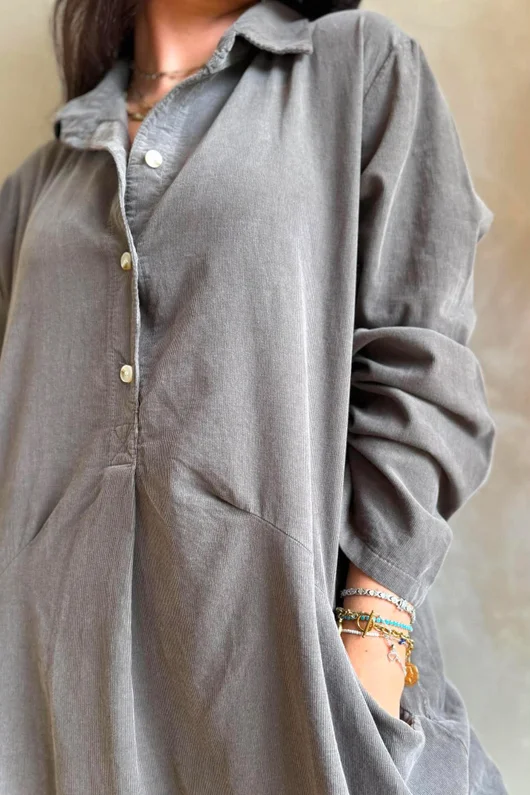 Arbi Needlecord Pop Over Shirt Dress Earth
